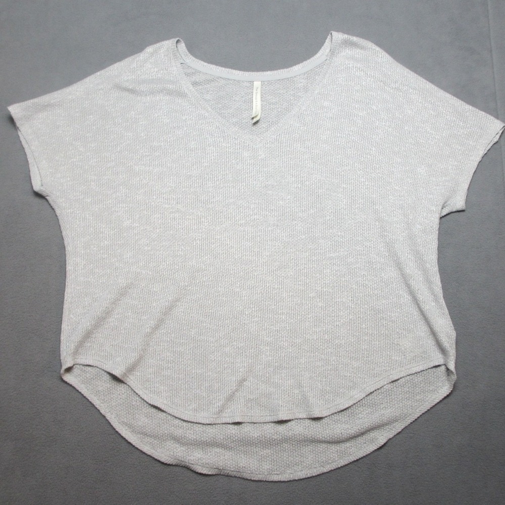 Aritzia Babaton Top Women Large Gray Excellent Waffle Knit V-Neck SWF0-1115-11